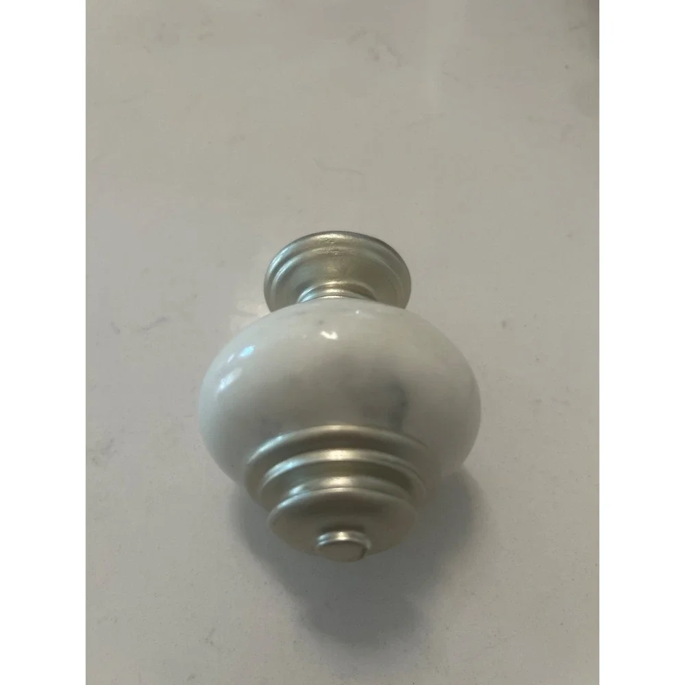 Replacement White Marble Curtain Rod Finial, Brushed Nickel, Single 1pc (As-Is)